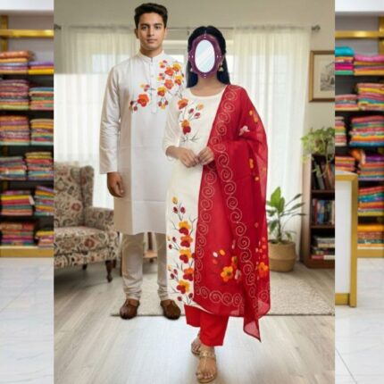 Panjabi + Unstitched Three Piece Couple Set