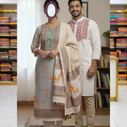 Panjabi + Unstitched Three Piece Couple Set