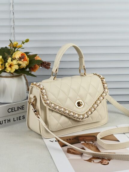 Women New Fashion Versatile Simple High-End Trendy Quilted Chain Handbag Crossbody Bag Small Square Bag Shoulder Bag